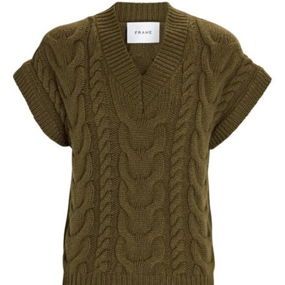 Frame Denim Sweaters - FRAME Cable Knit Merino Wool Sweater Vest Olive Sz Sz XS